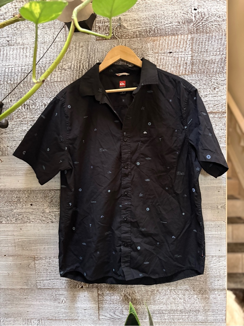 Quiksilver | Short-Sleeve Micro Print Woven Button-Down Shirt  - Men's L, Navy